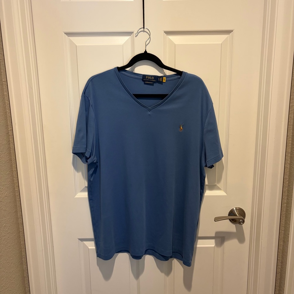 Polo by Ralph Lauren Custom Fit Light Blue V-Neck Short Sleeve Polo Shirt